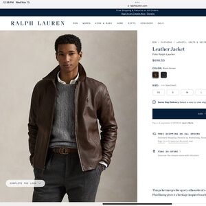 Polo Ralph Lauren Men’s Leather Bomber Style Jacket